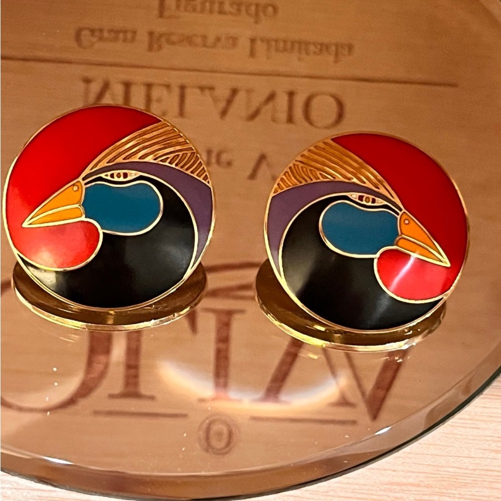 - NWOT Laurel Burch Harlequin Bird Earrings Retired